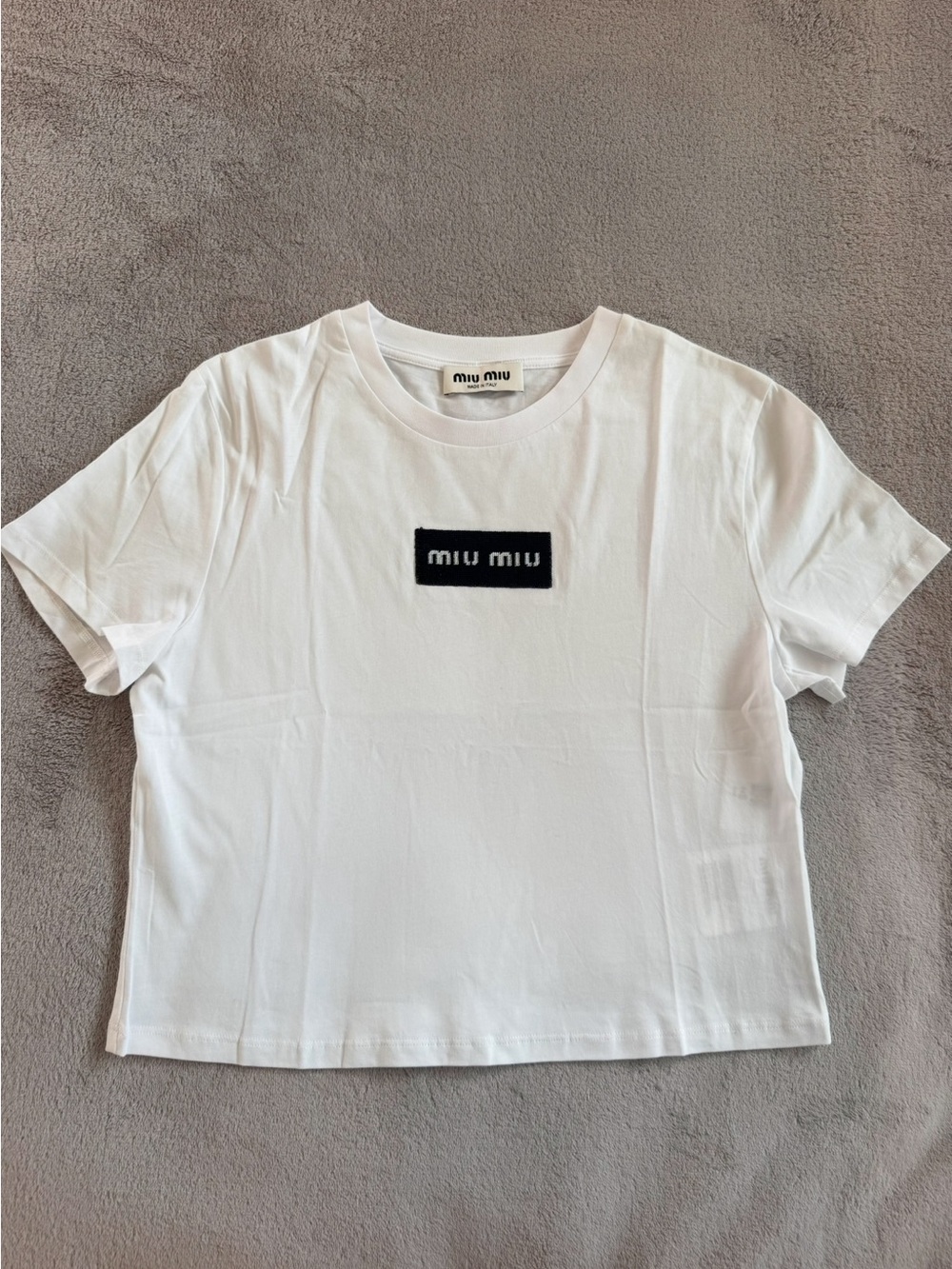 Miu Miu White Embroidered Logo Jersey T-Shirt Size M
